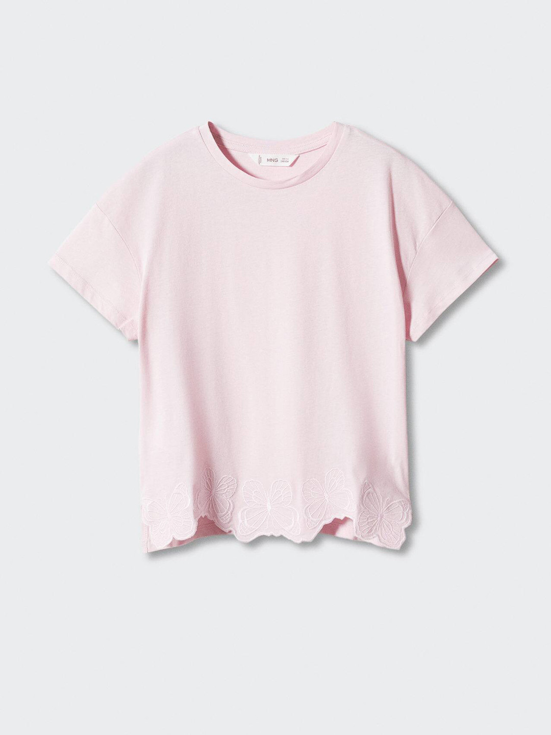 Mango Kids Girls Pure Cotton Drop-Shoulder Butterfly Applique Sustainable T-shirt