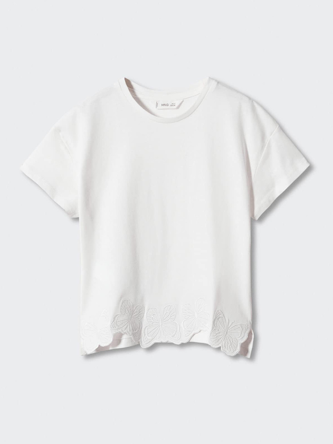 Mango Kids Butterfly Embroidered Drop-Shoulder Sleeves Pure Cotton Top