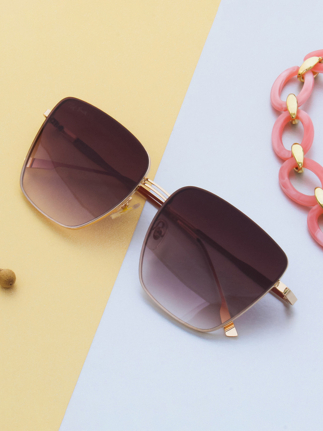 Ted Smith Unisex Metal Gold-Brown Square Sunglasses With UV Protected Lens