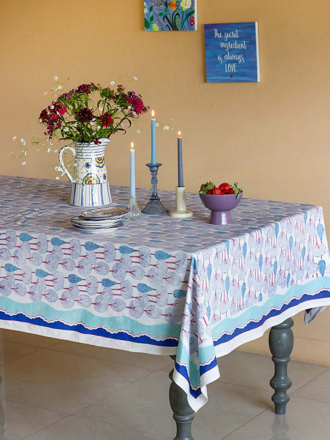 The Wishing Chair Blue Printed Cotton Table Cloth