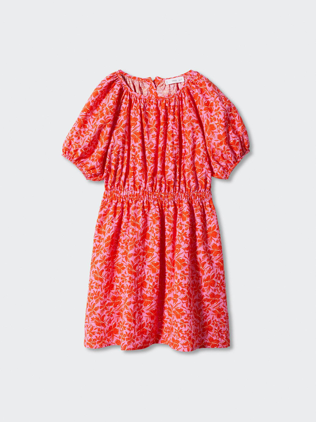 Mango Kids Girls Floral Print Puff Sleeve A-Line Waisted Dress