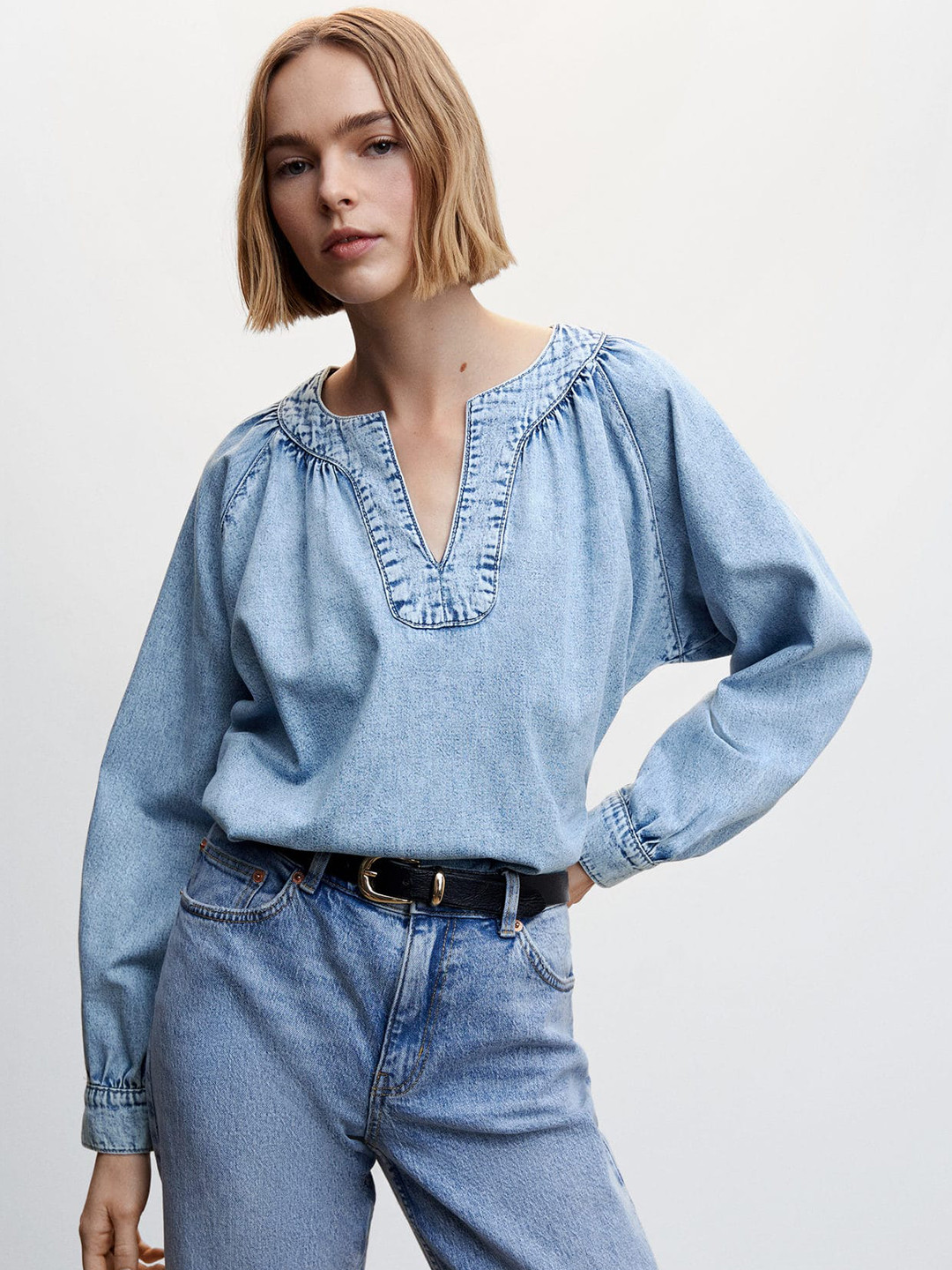 MANGO Pure Cotton Denim Top