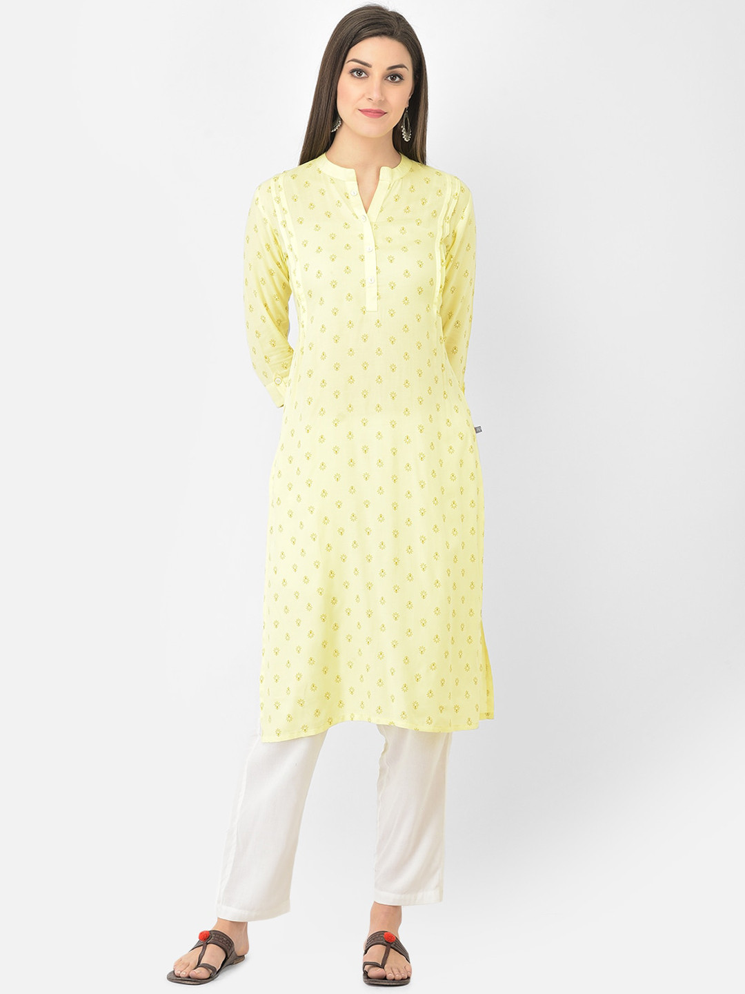 Span Band Collar Ethnic Motifs Printed Pleated Straight Kurta