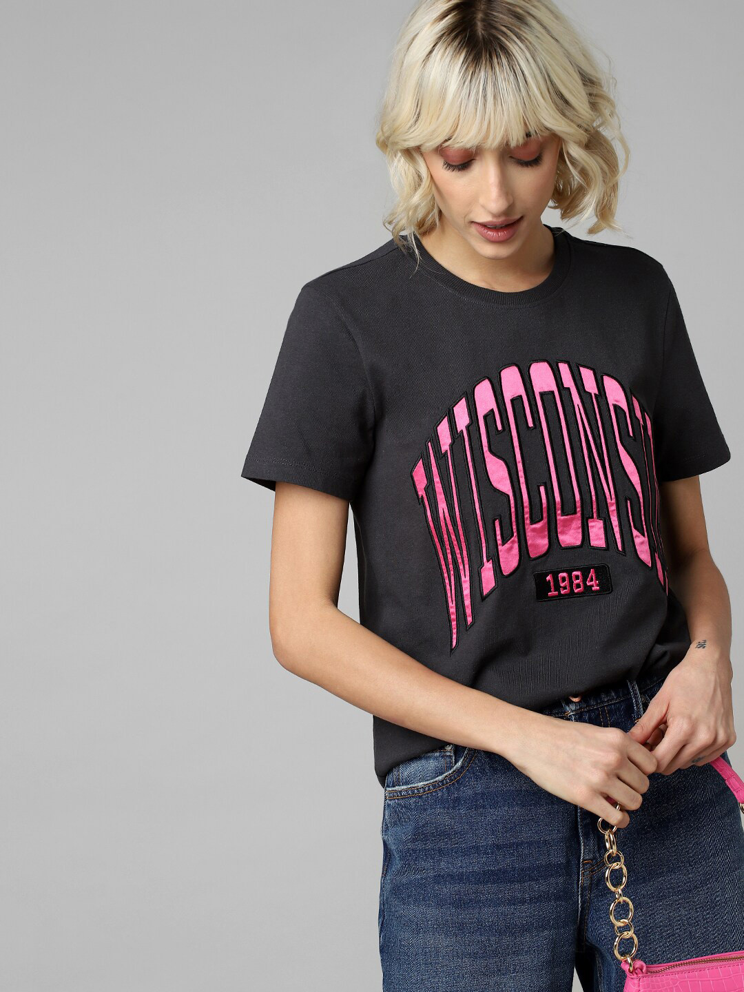 ONLY Onlbrooke Reg S/S Usa Typography Printed Cotton T-shirt