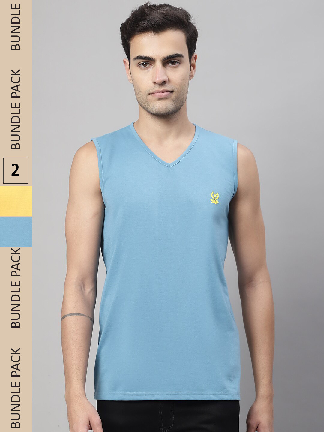 MACK JONNEY Pack of 2 V-Neck Sleeveless Cotton T-shirts