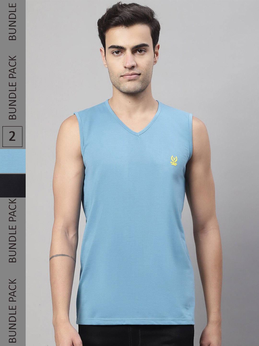 MACK JONNEY Pack of 2 V-Neck Sleeveless Cotton T-shirts