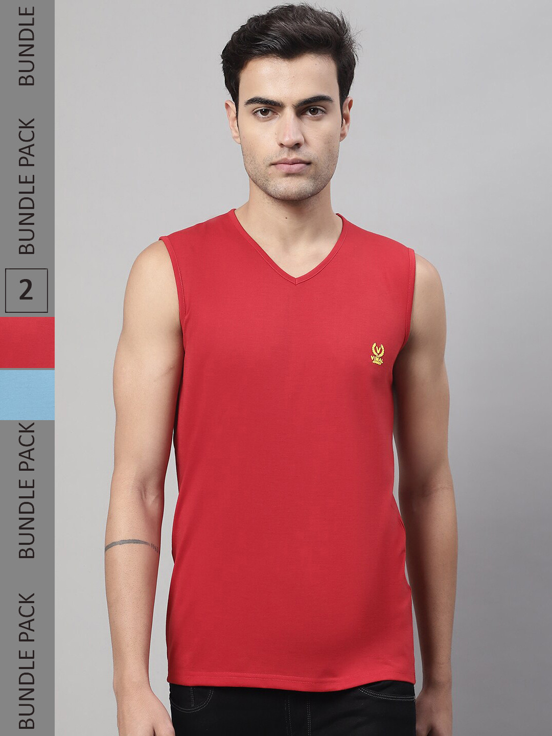 MACK JONNEY Pack of 2 V-Neck Cotton Gym Vest T-shirts
