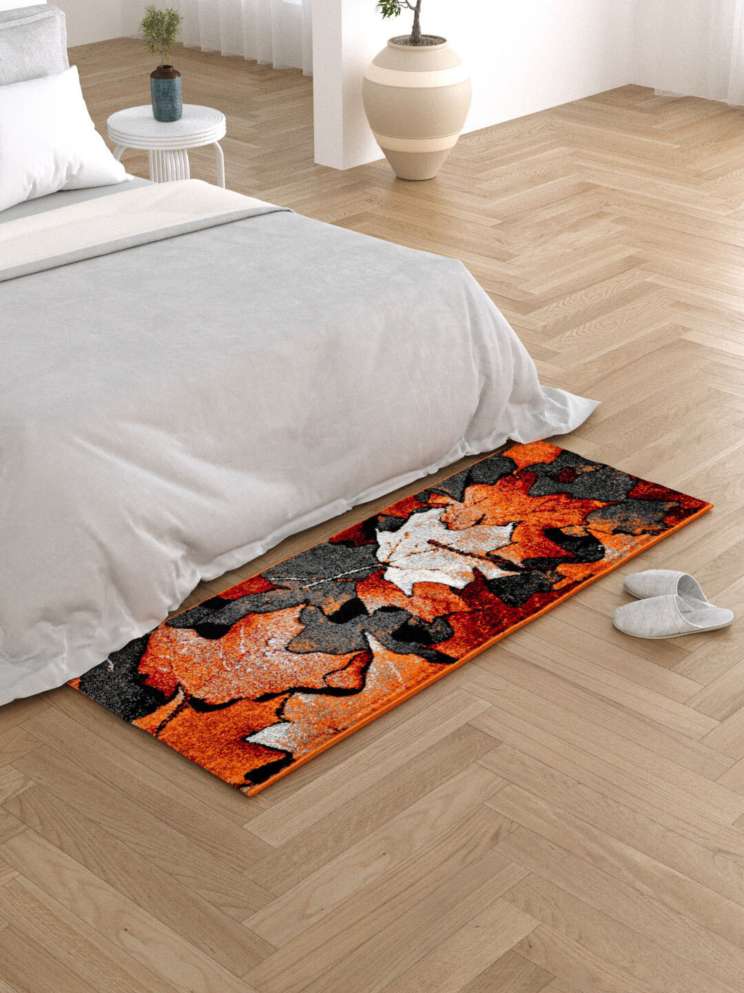 Clasiko Grey & Maroon Printed Anti-Skid Backing Floor Runner