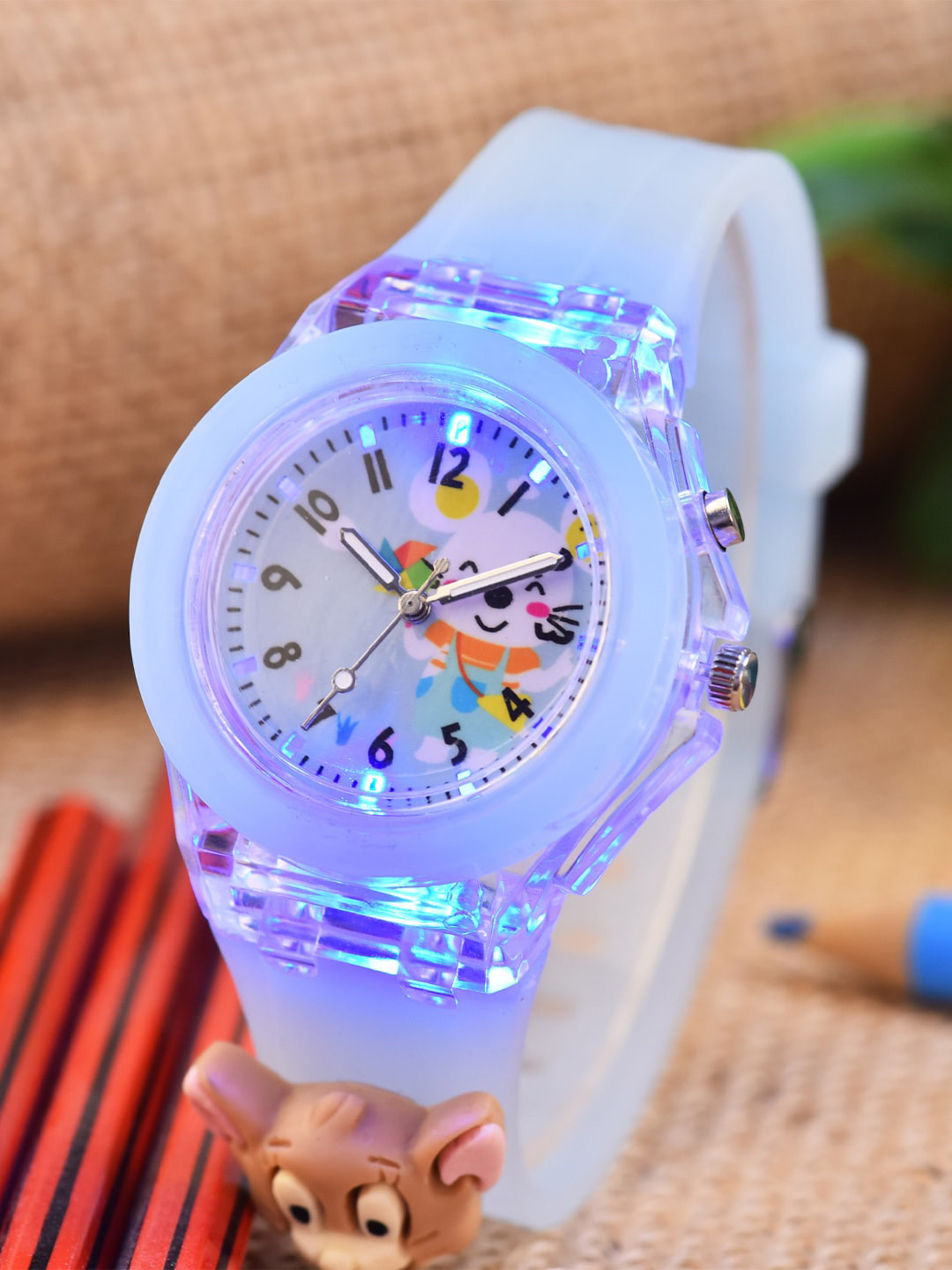Shocknshop Printed Dial & Straps Scratch Resistant Analogue Watch LED Mouse 327