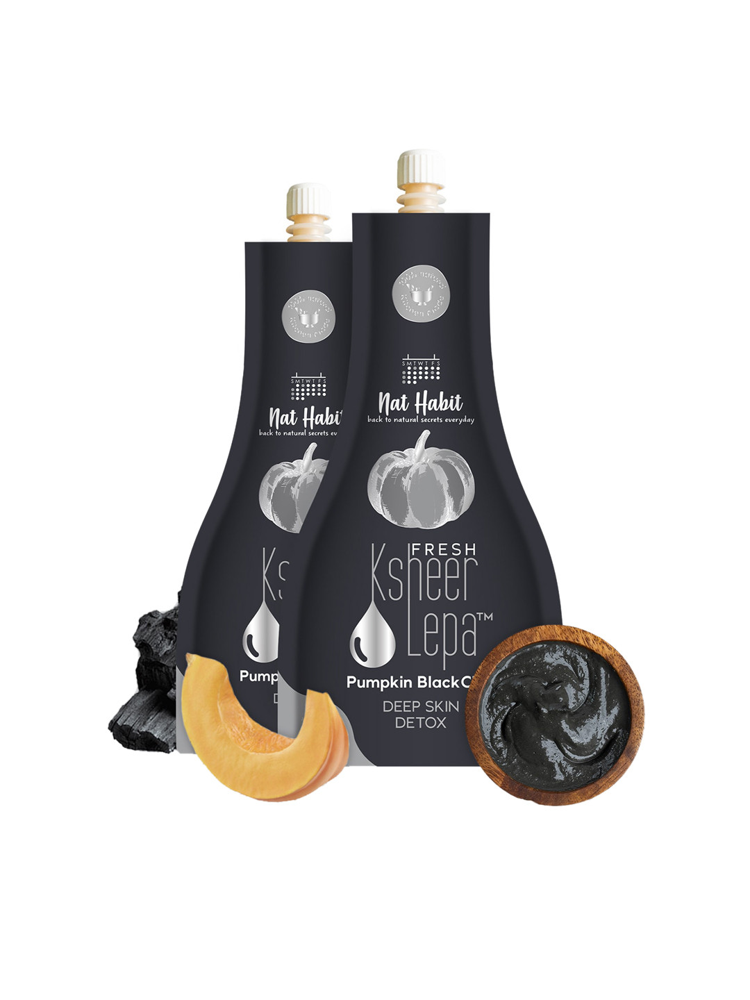 Nat Habit Set Of 2 Pumpkin BlackClay Fresh Ksheer Lepa for Deep Skin Detox - 40g Each