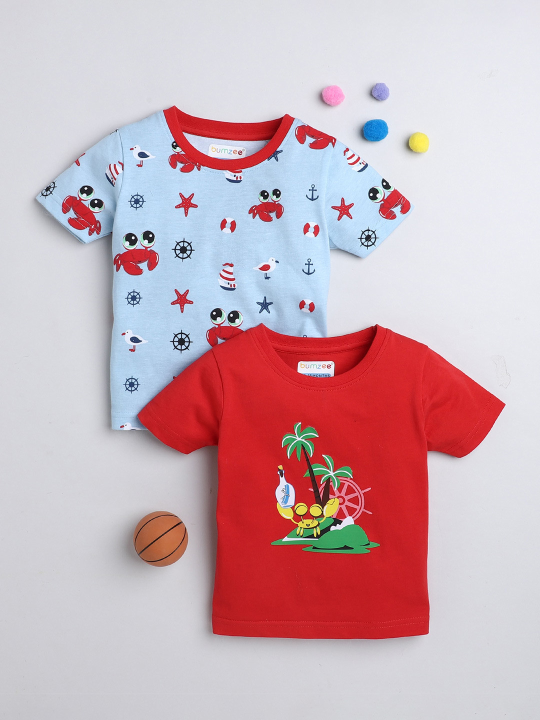 BUMZEE Kids Conversational Printed Pack Of 2 Cotton T-Shirts