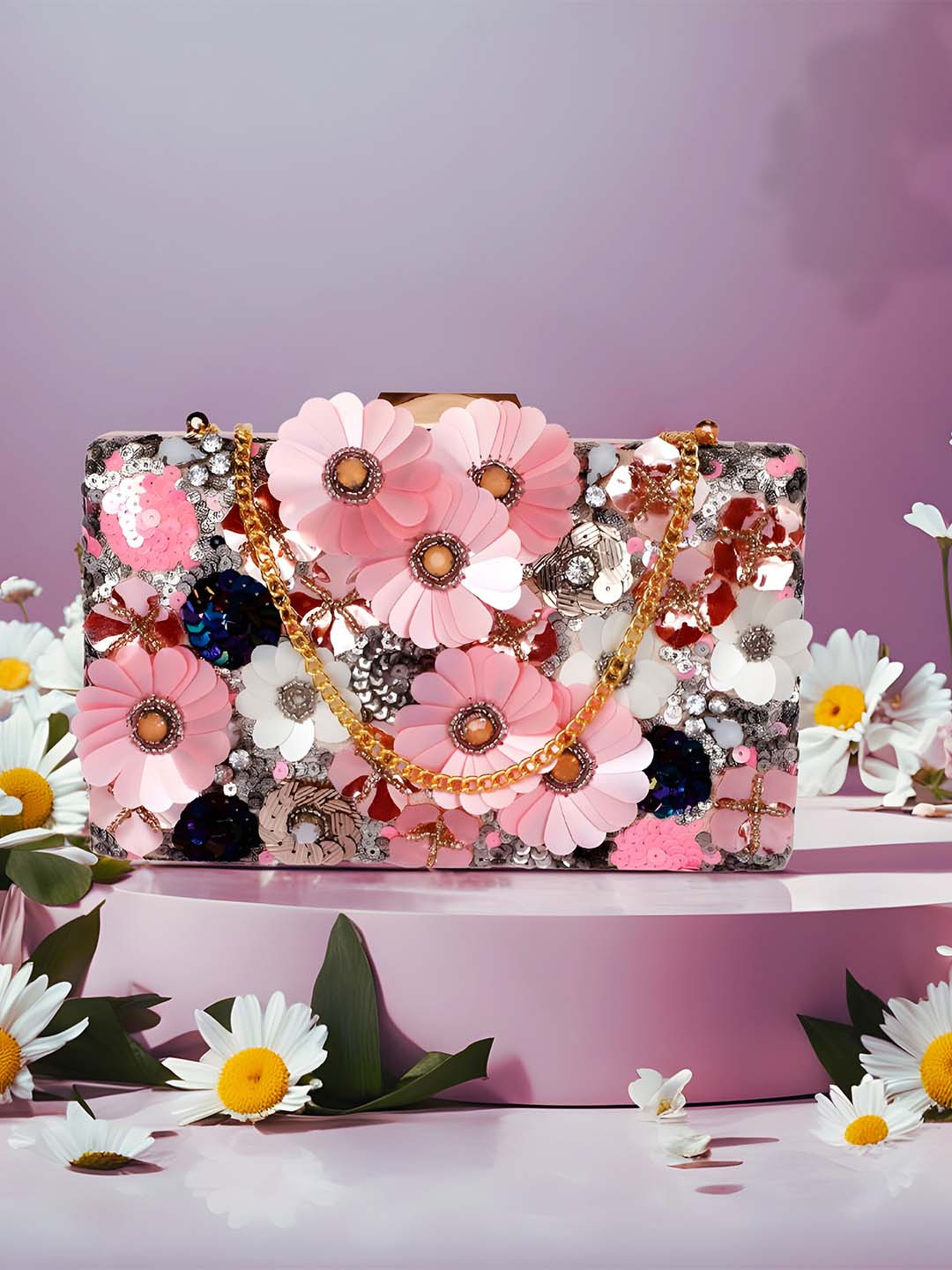 REZZY Floral Embellished Box Clutch