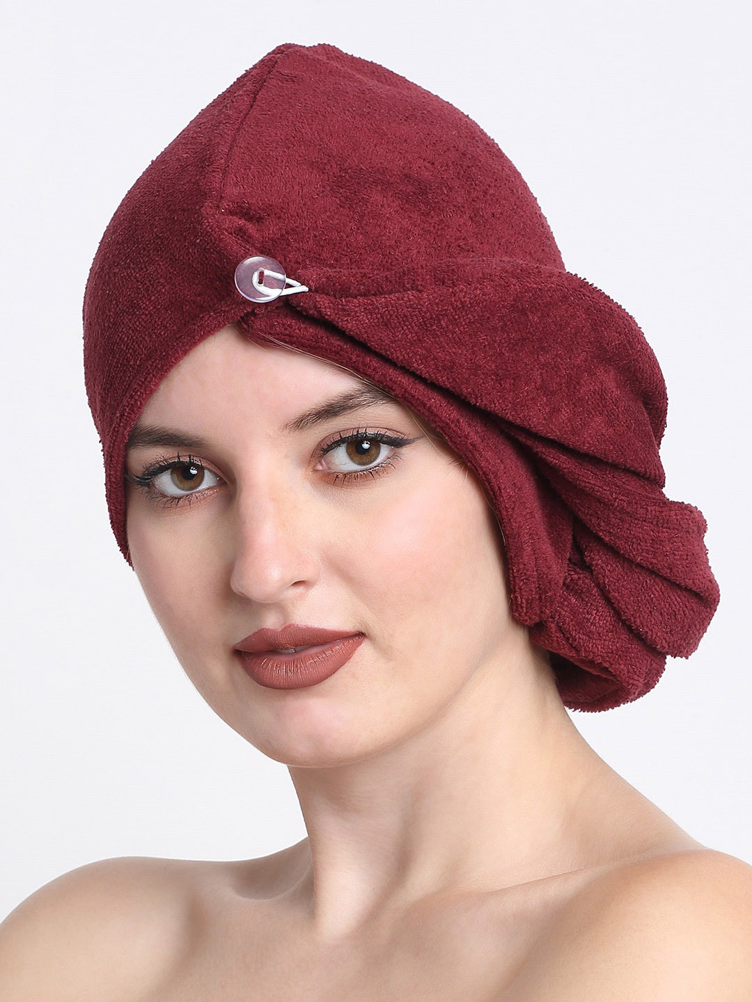 Creeva Luxury Women Wine Red 2 Pcs 380 GSM Highly Absorbent Pure Cotton Hair Wrap Towels