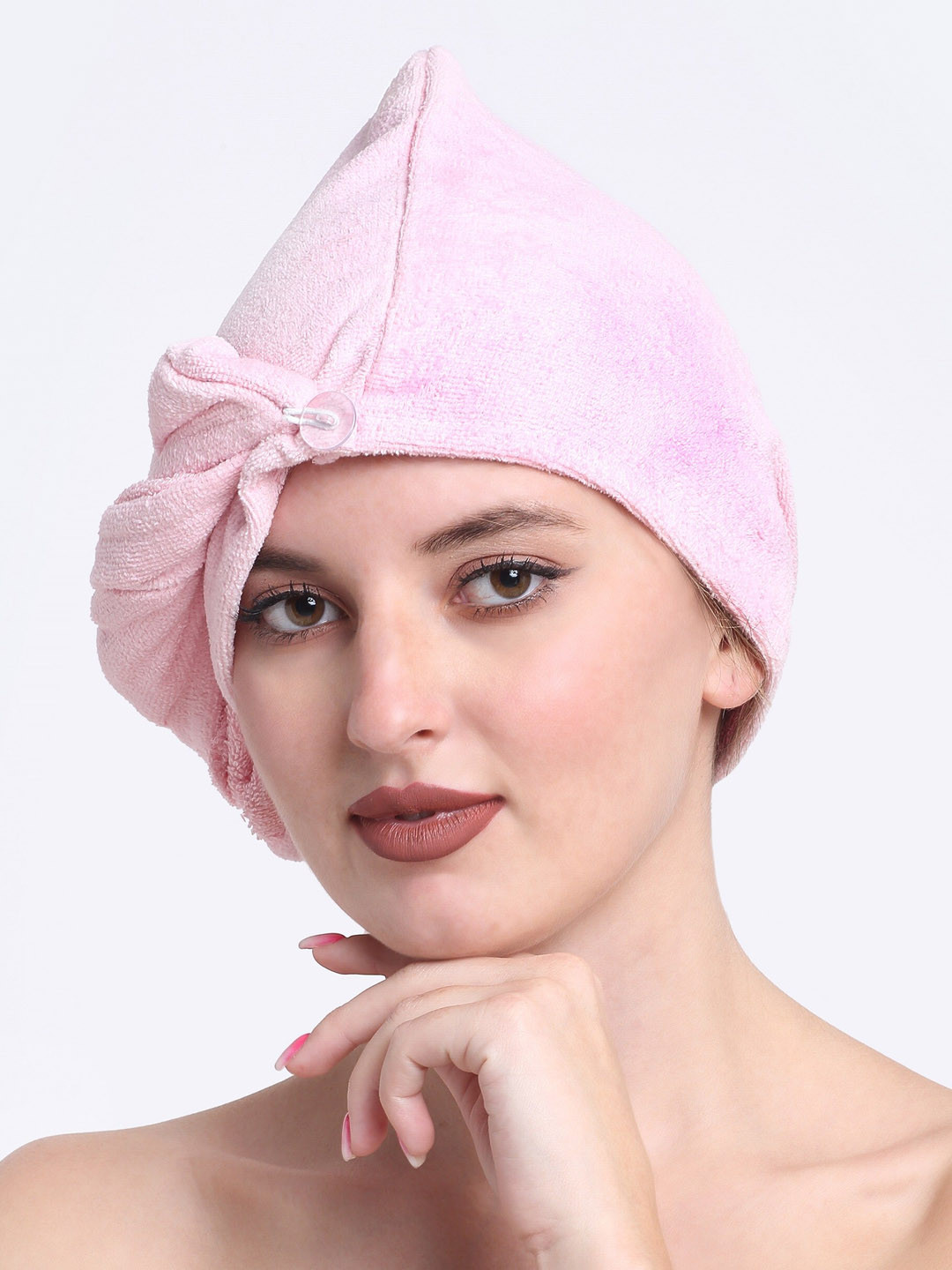 Creeva Luxury Baby-Pink Pure Cotton 380GSM Anti Bacterial Hair Wrap Towel