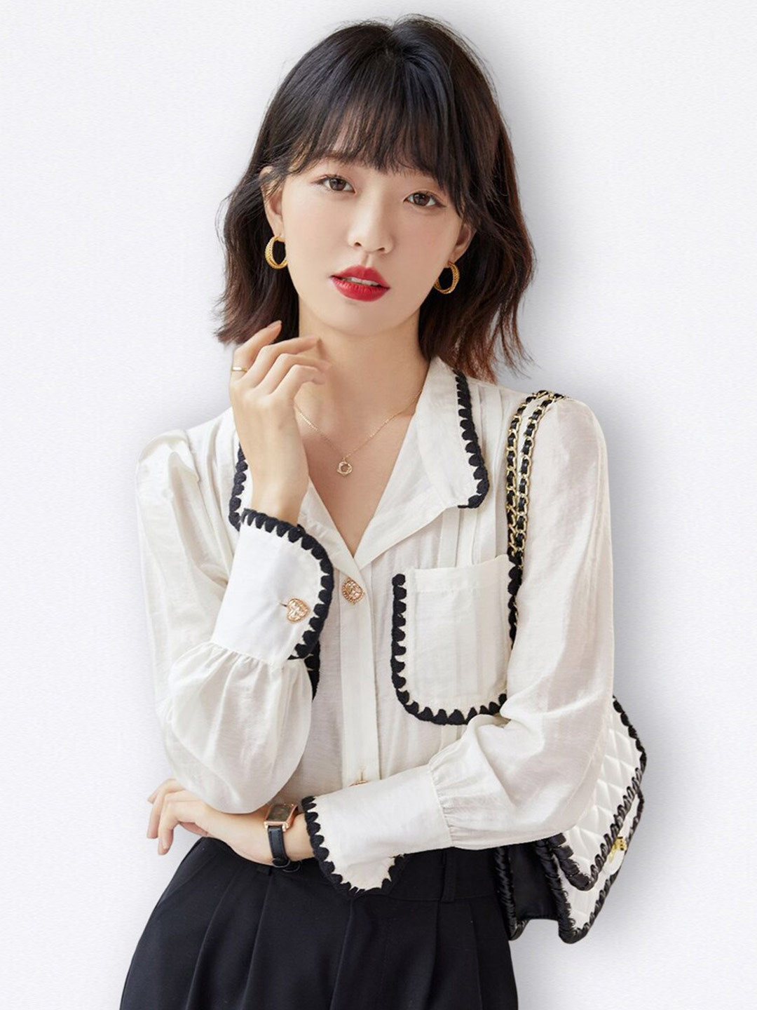 JC Collection Above The Keyboard Collar Casual Shirt