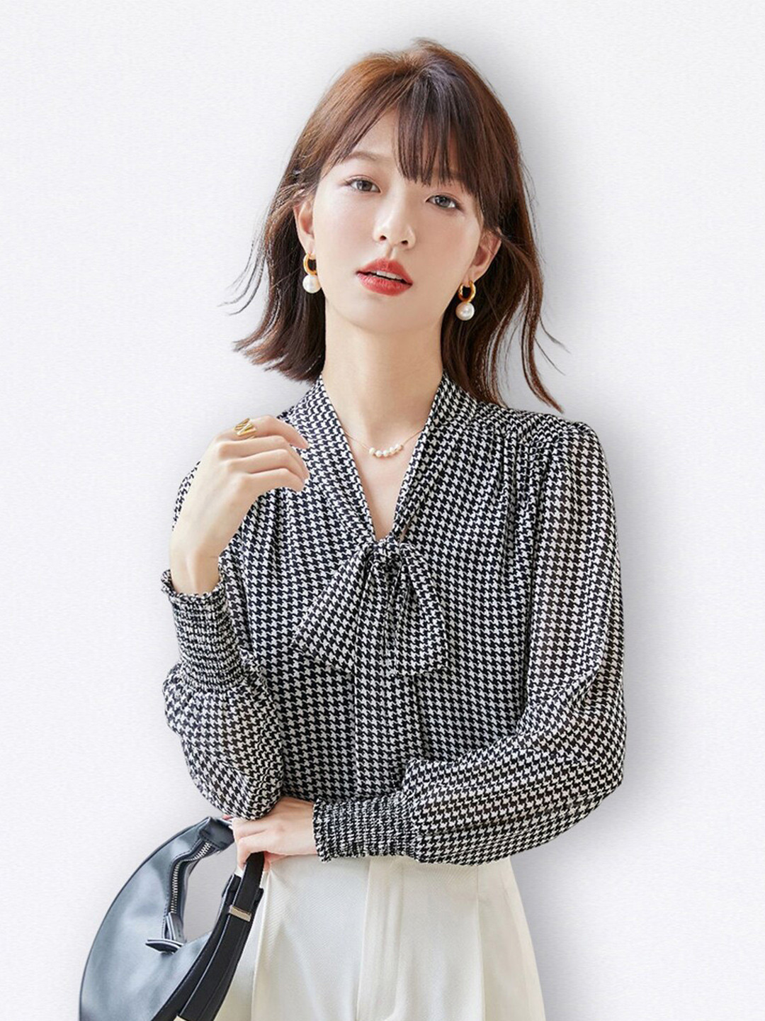 JC Collection Women Abstract Printed Tie-Up Neck Casual Tops