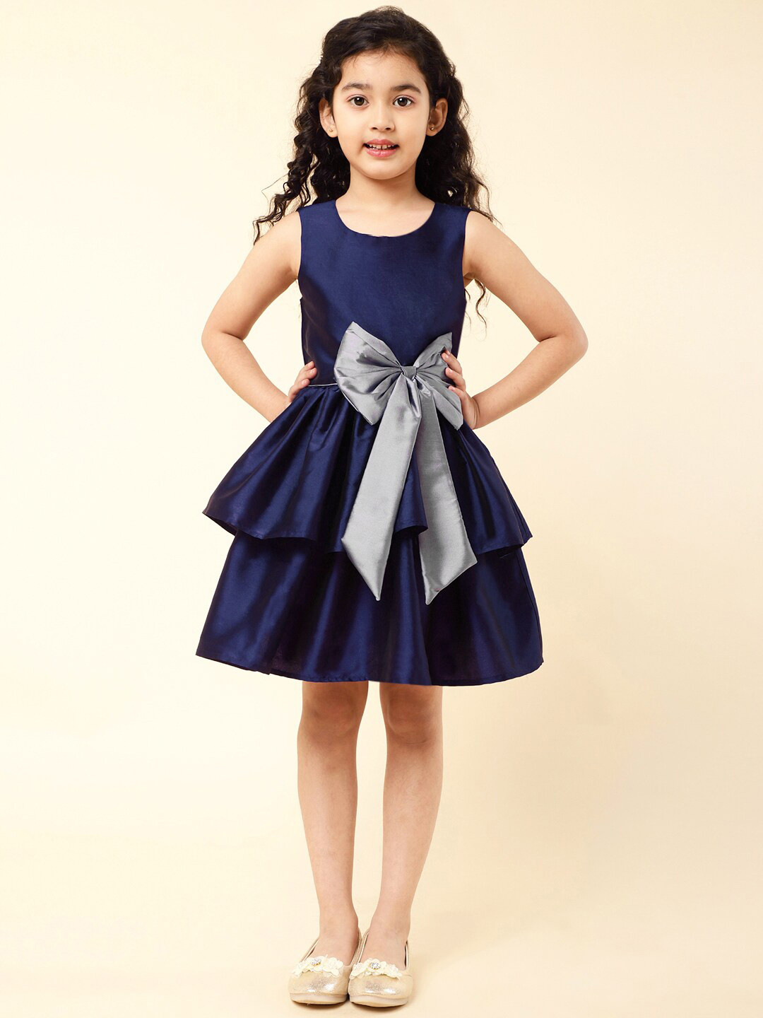 A.T.U.N. Girls Sleeveless Bow Detail Layered Fit & Flare Dress