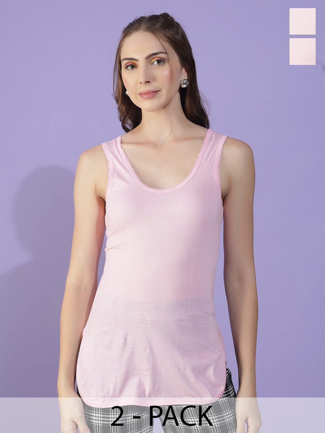 Dollar Missy Pack Of 2 Non-Padded Combed Cotton Slim-Fit Camisoles