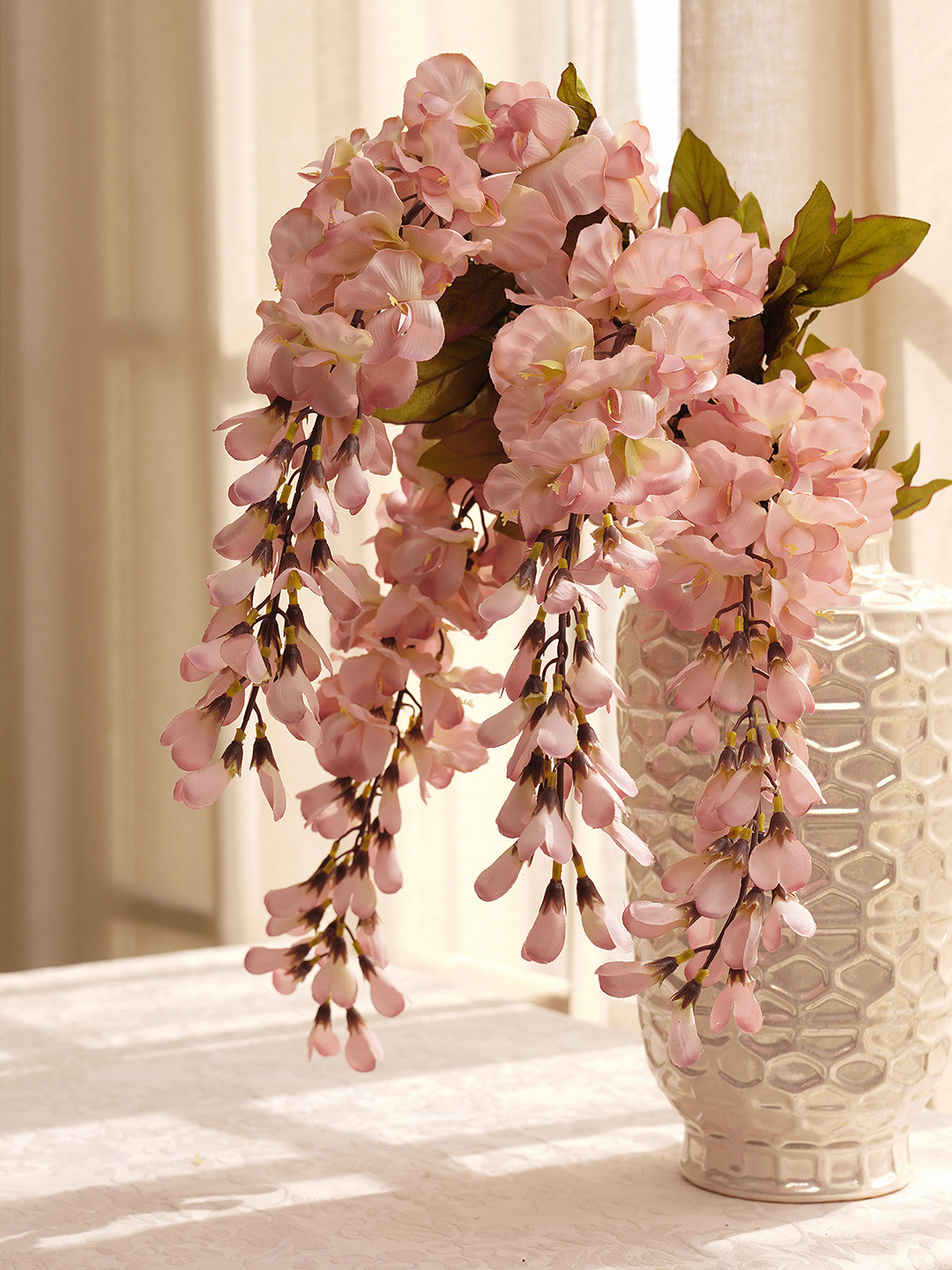 Pure Home and Living Pink & Green Bean Faux Flower Stem Artificial Flower