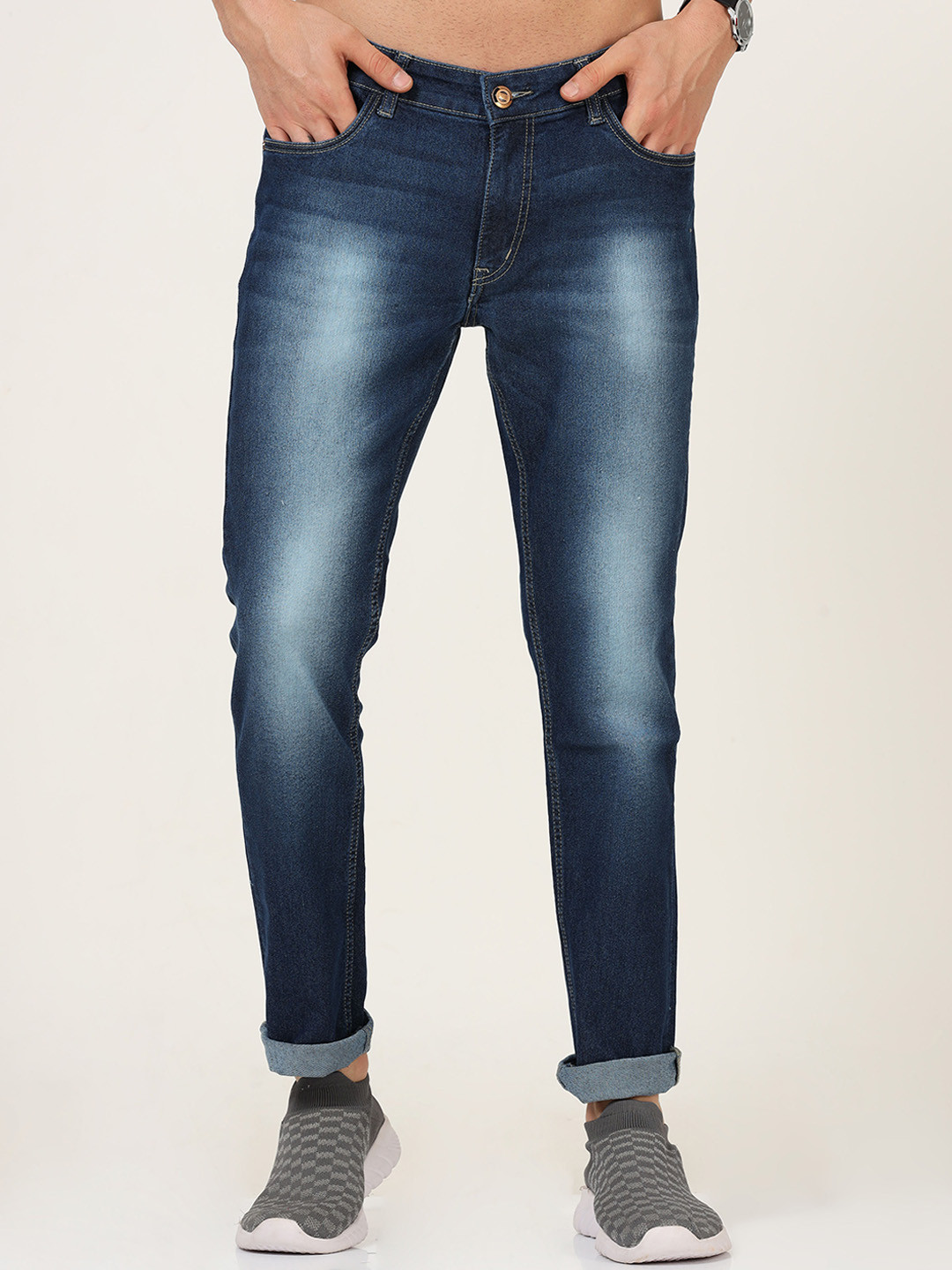 VUDU Men Narrow Slim Fit Light Fade Stretchable Cotton Jeans