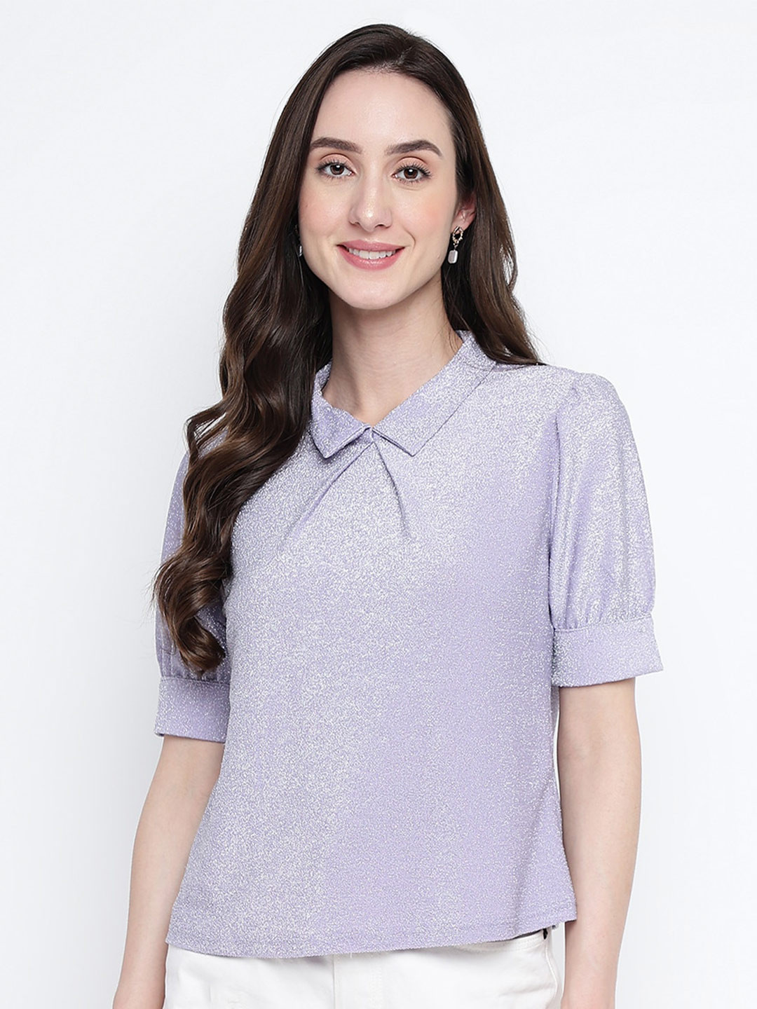 Latin Quarters Shirt Collar Puff Sleeves Regular Top