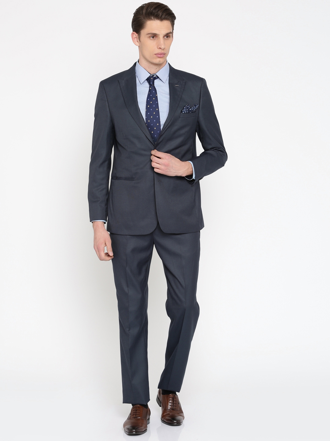 Buy Peter England Men Navy Blue Slim Fit Single Breasted Formal