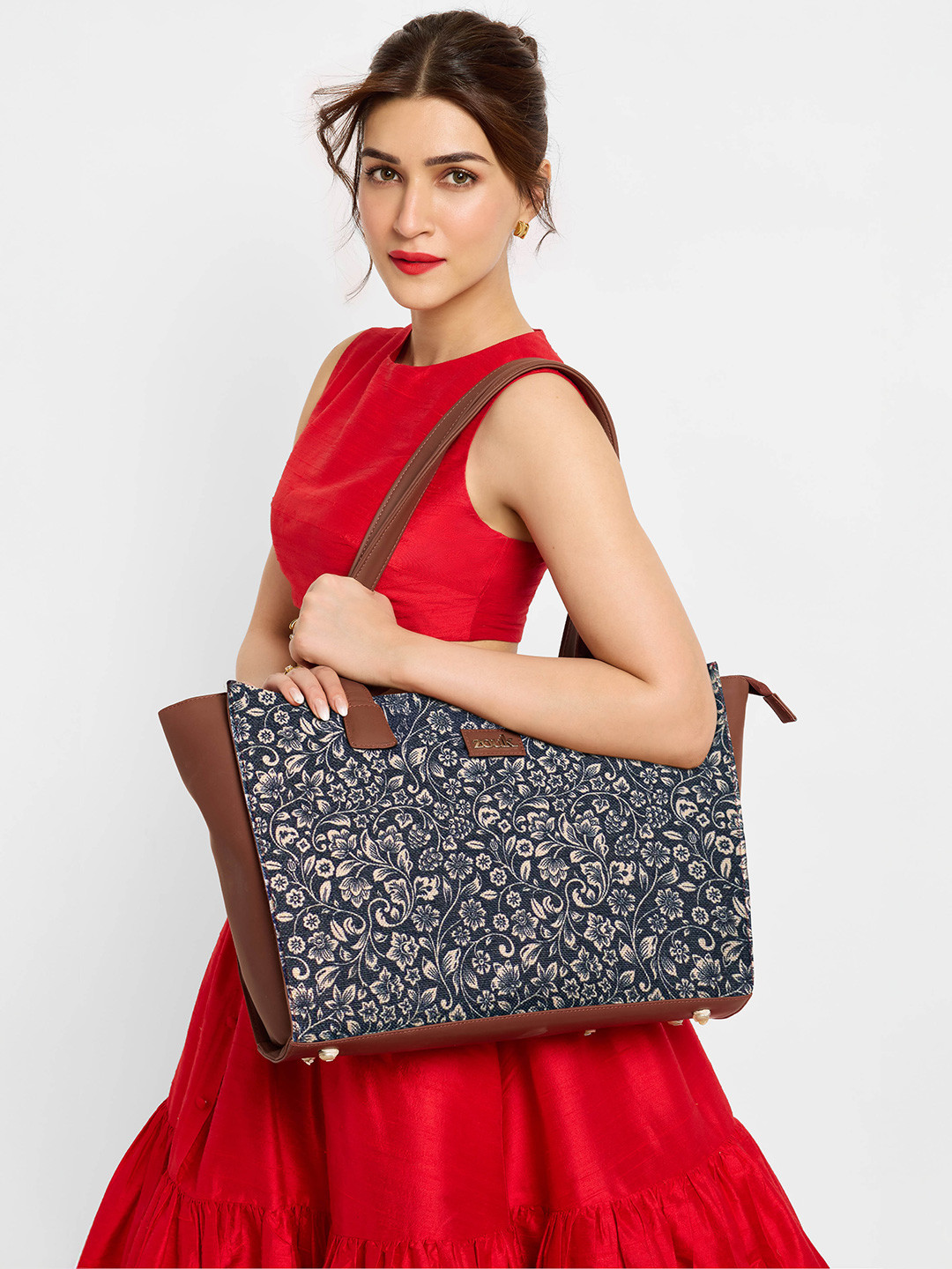 ZOUK Floral Printed Jute Structured Tote Bag