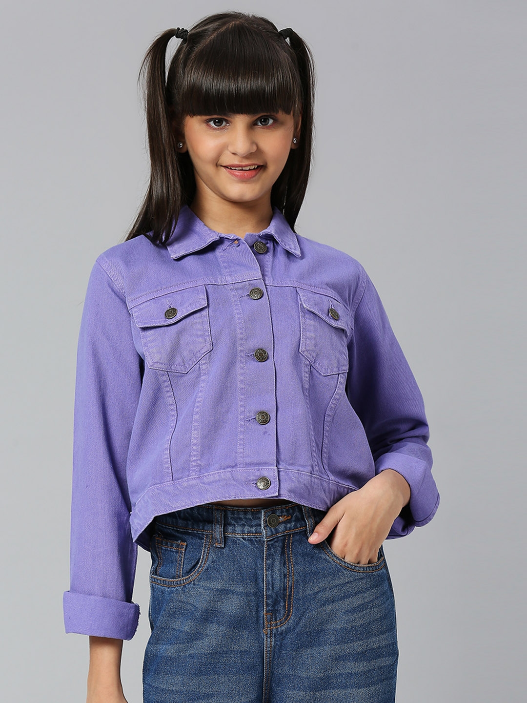 Buy JUSTICE Girls Crop Denim Jacket Jackets for Girls 22212614 Myntra
