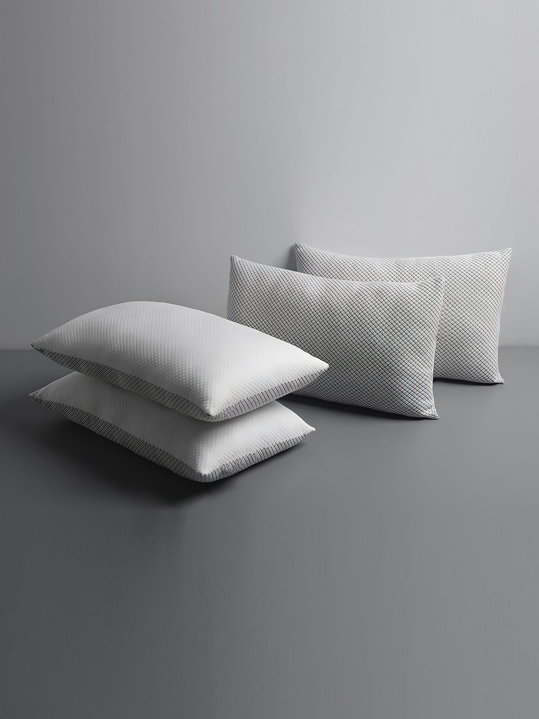 LA VERNE White Solid Polyester Set of 4 Medium Fibre Sleep Pillow-60 x 15 x 40 cm