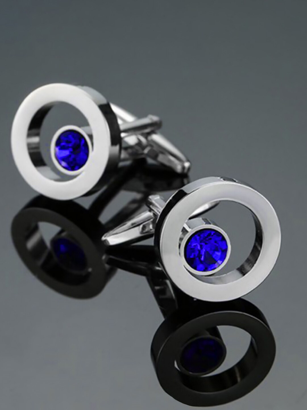 Peora Silver-Plated Textured Round Shape Cufflinks Set