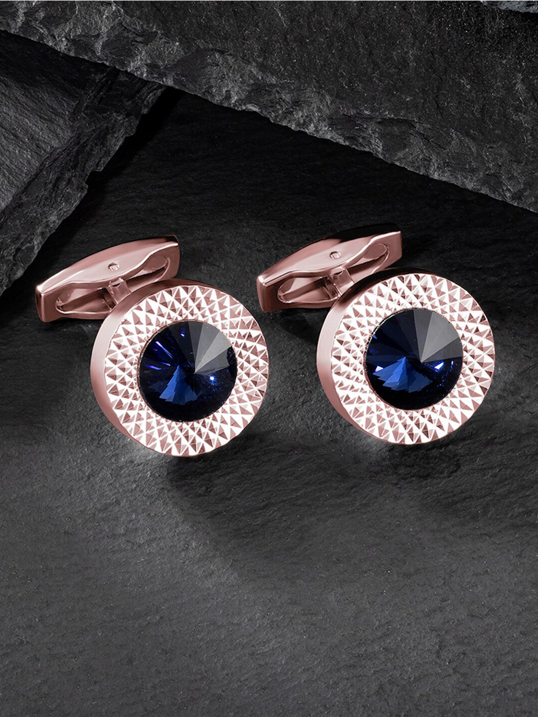 Peora Men Textured Rose Gold-Plated Round Cufflinks