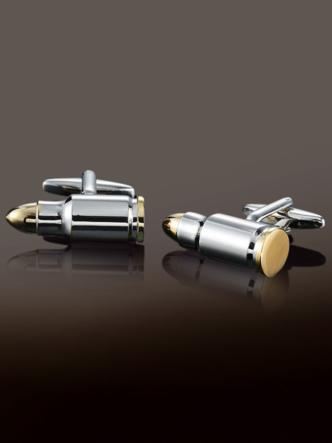 Peora Men Silver-Plated Textured Bullet Design Cufflinks