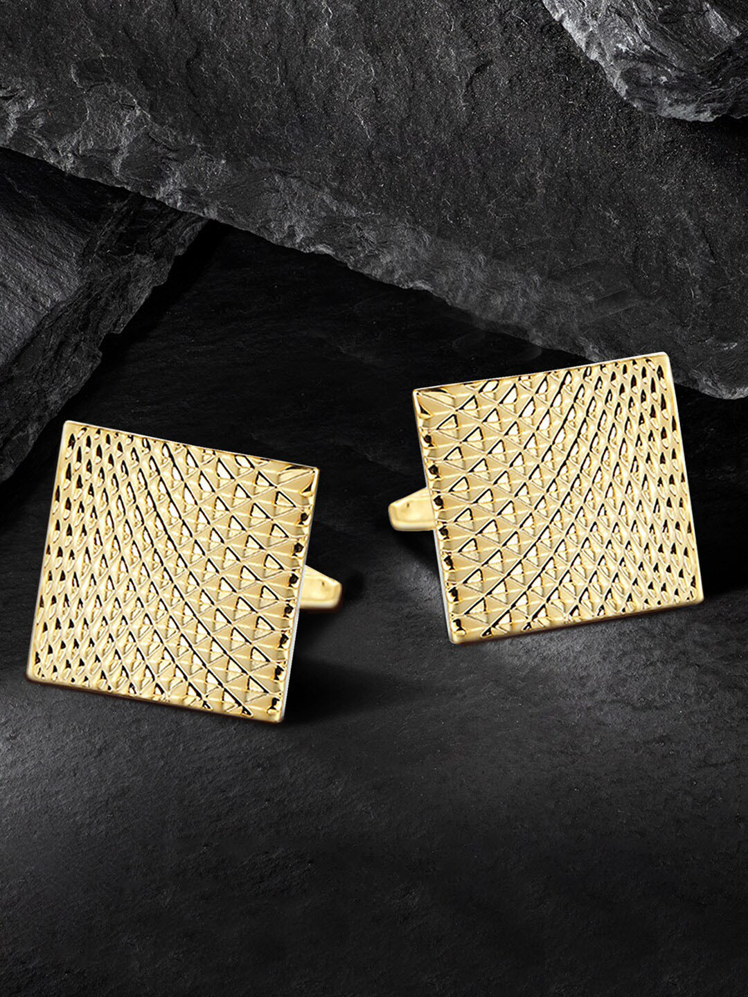 Peora Gold-Plated Textured Square Shape Cufflinks Set
