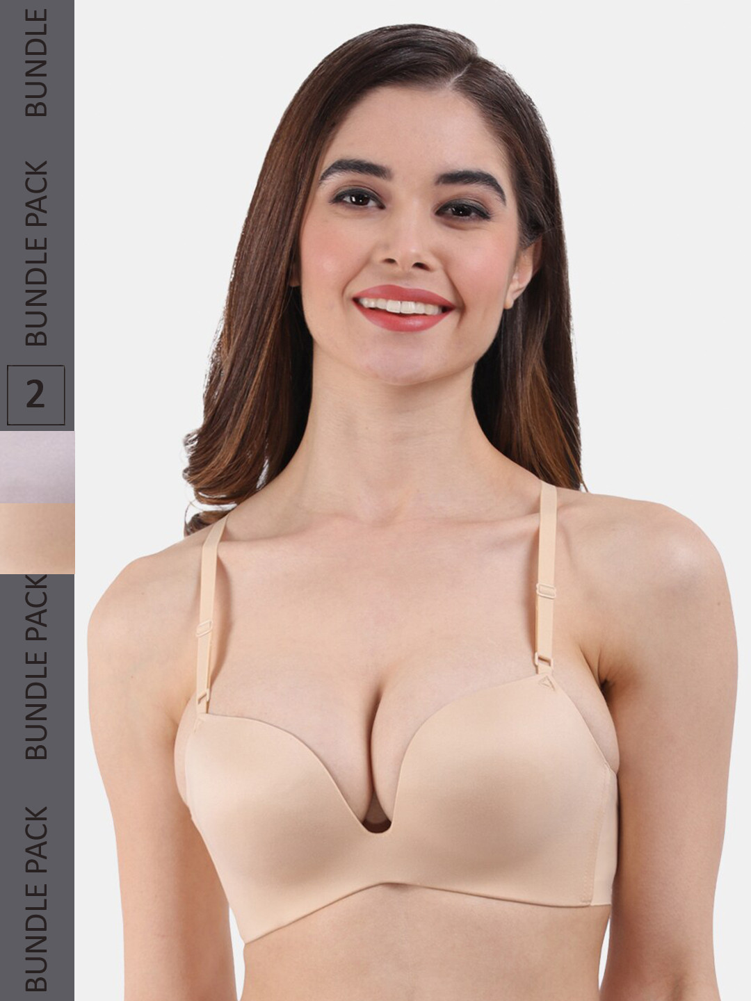 Amour Secret Pack Of 2 Lightly Padded Non Wired Seamless Push-up Bra PD2016_Gry_Sk