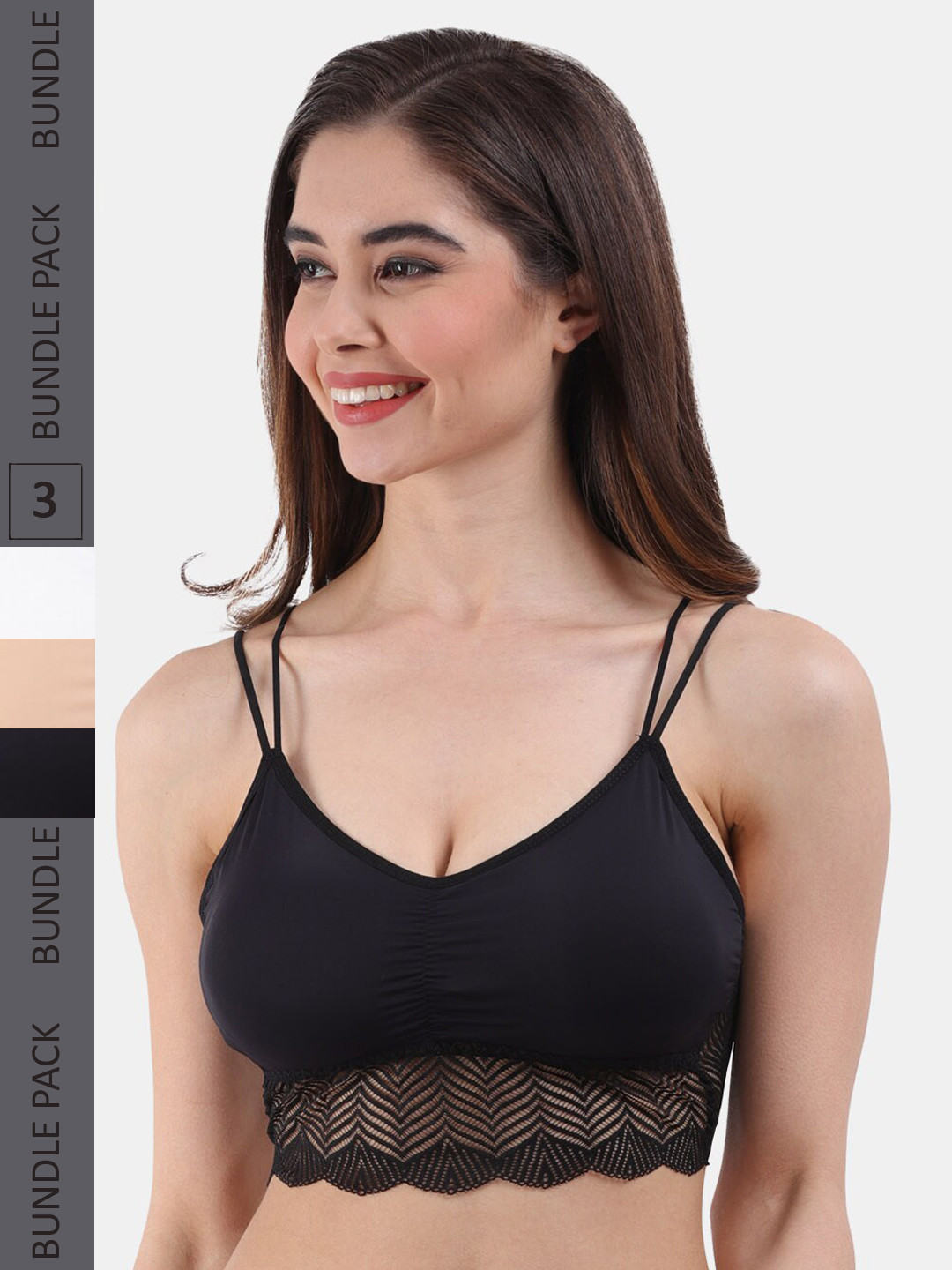 Amour Secret Pack Of 3 Lightly Padded Seamless Bralette Bra PD2038_Blk_Skn_Wht