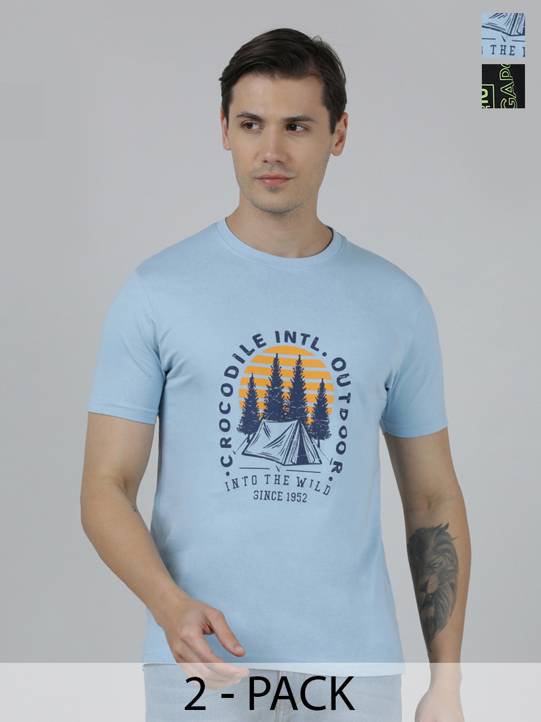 Crocodile Pack Of 2 Typography Printed Slim Fit Cotton ???????T-shirt