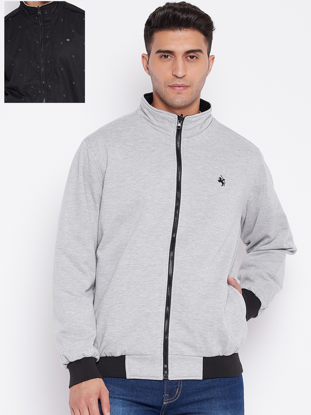 Cantabil Mock Collar Reversible Long Sleeves Bomber Jacket