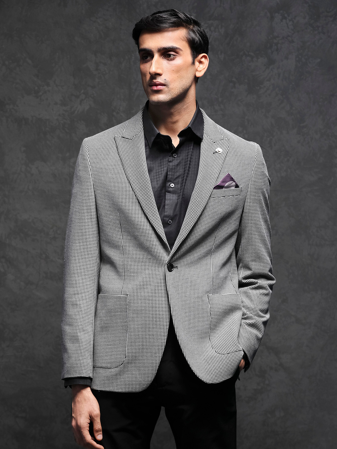 RARE RABBIT Men Bellion Tailored Fit Checked Single-Breasted Blazer