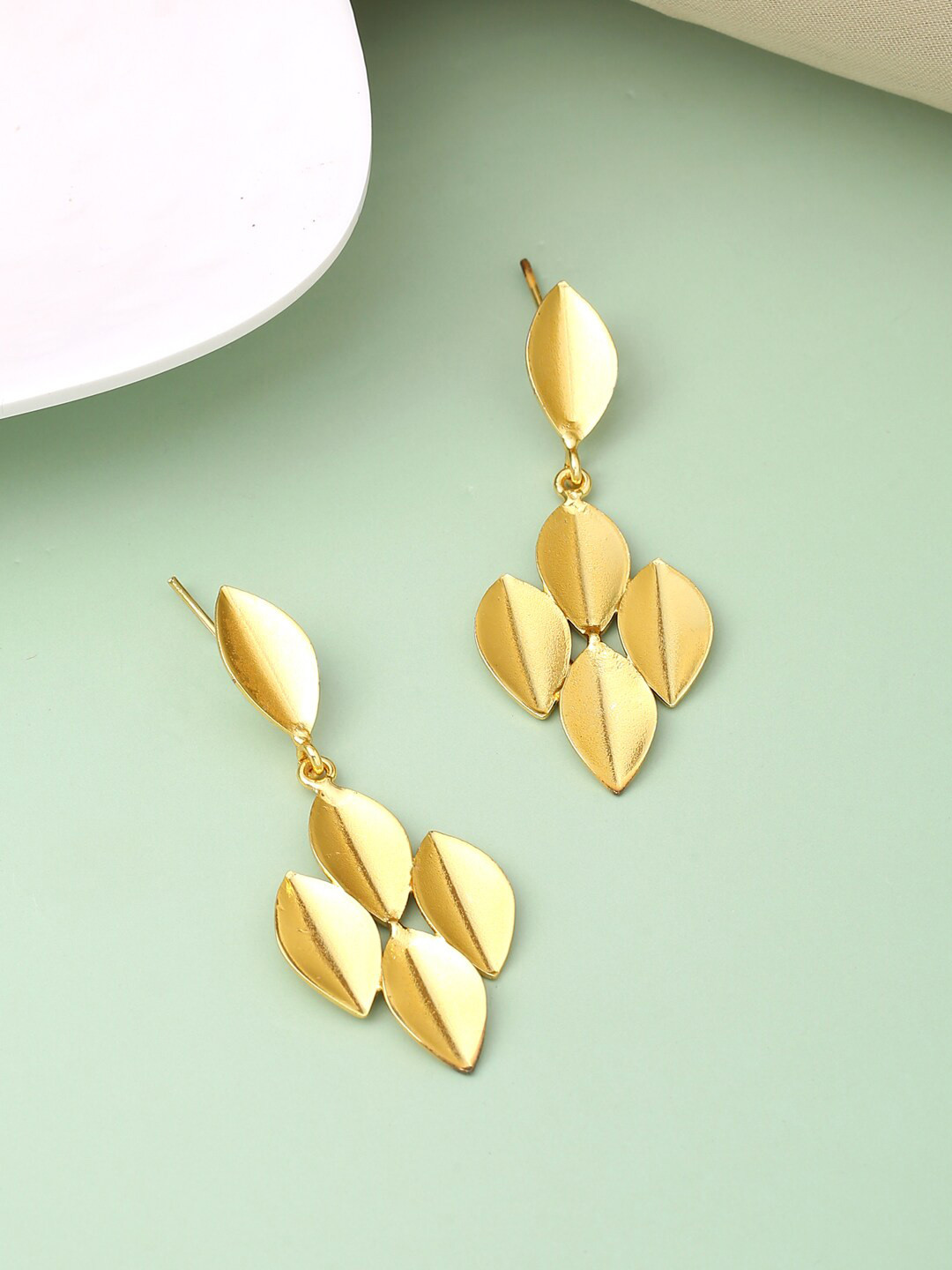 VIRAASI Geometric Leaf Design  Drop Earrings