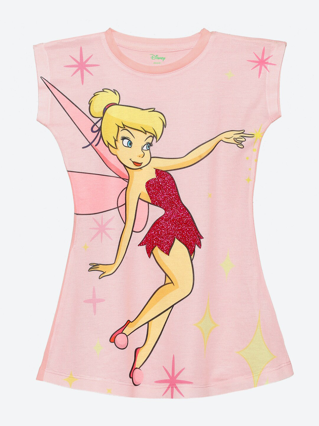 YK Disney Girls Round Neck Disney Princess Glitter Cotton Short T-Shirt Dress