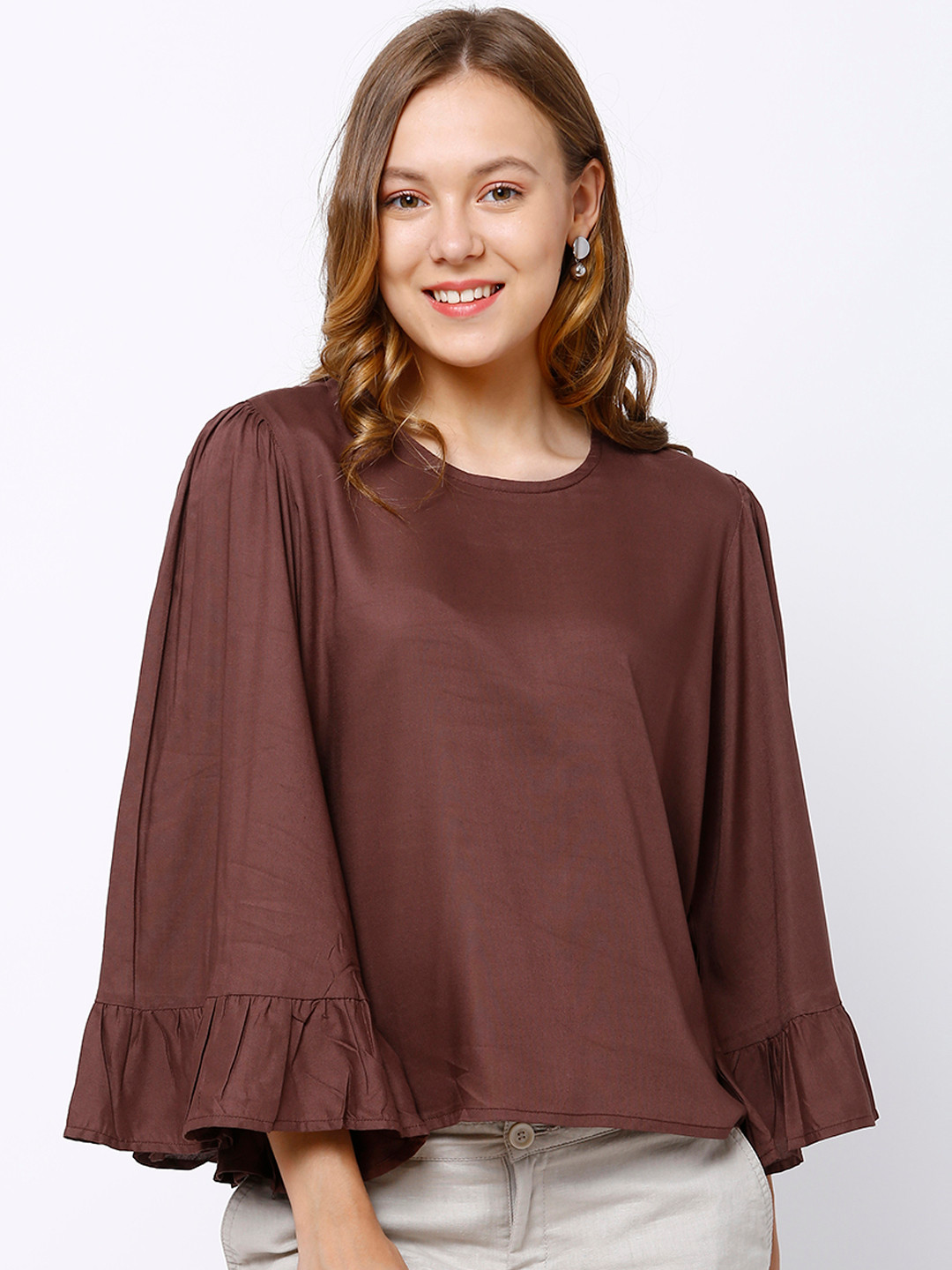 Tokyo Talkies Women Brown Solid Boxy Top