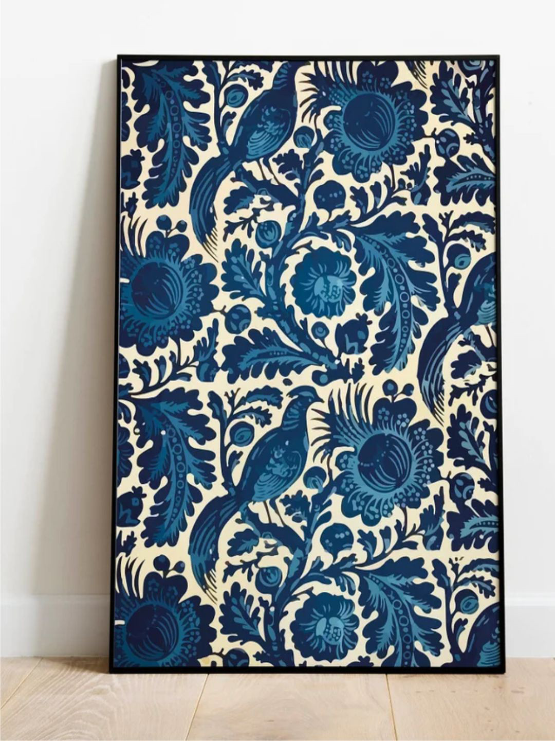 INDIAN CLASSIC ART Pichwai Blue Vintage Indian Floral Wall Art