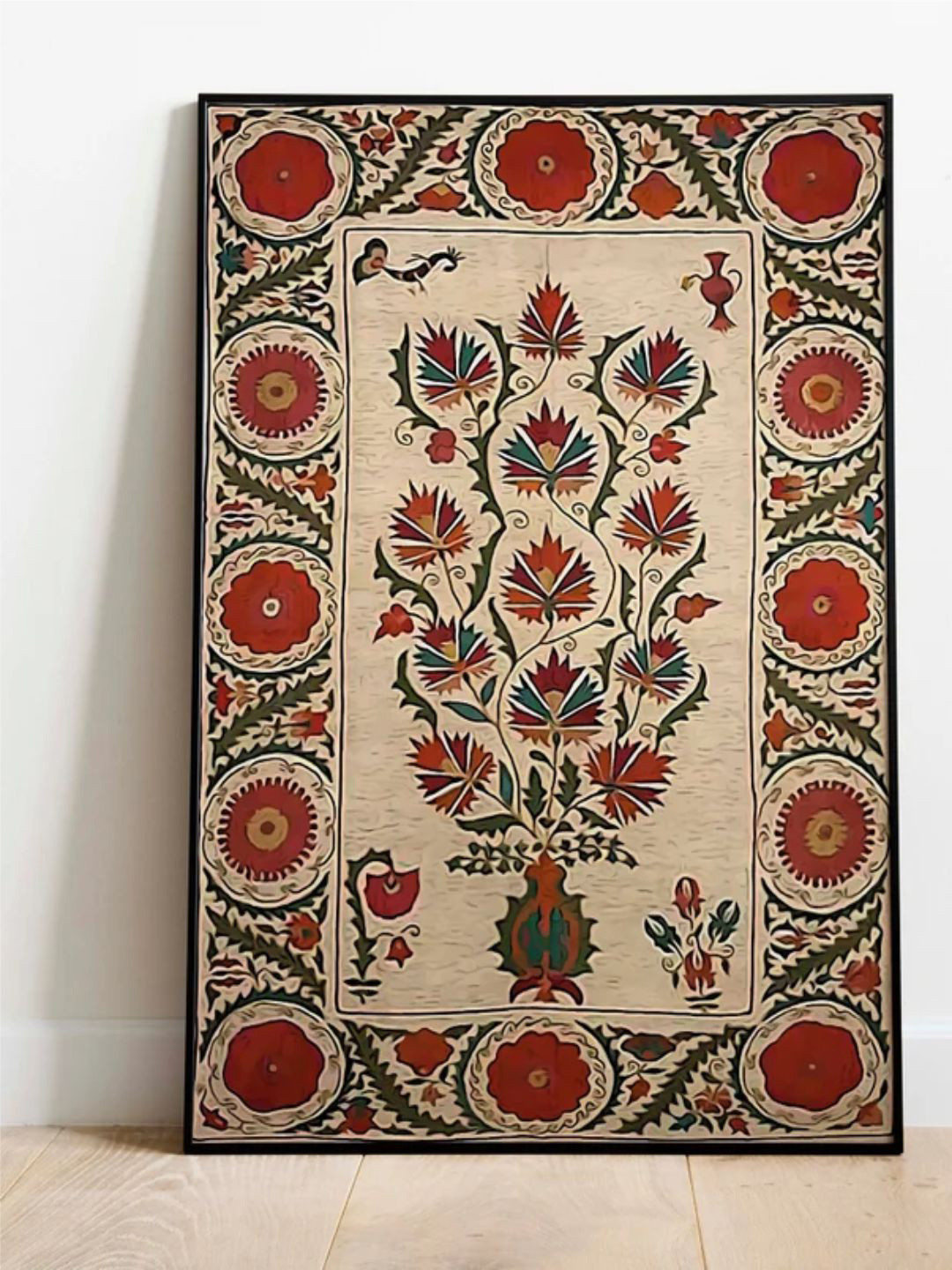 INDIAN CLASSIC ART Beige & Red Pichwai Framed Wall Painting