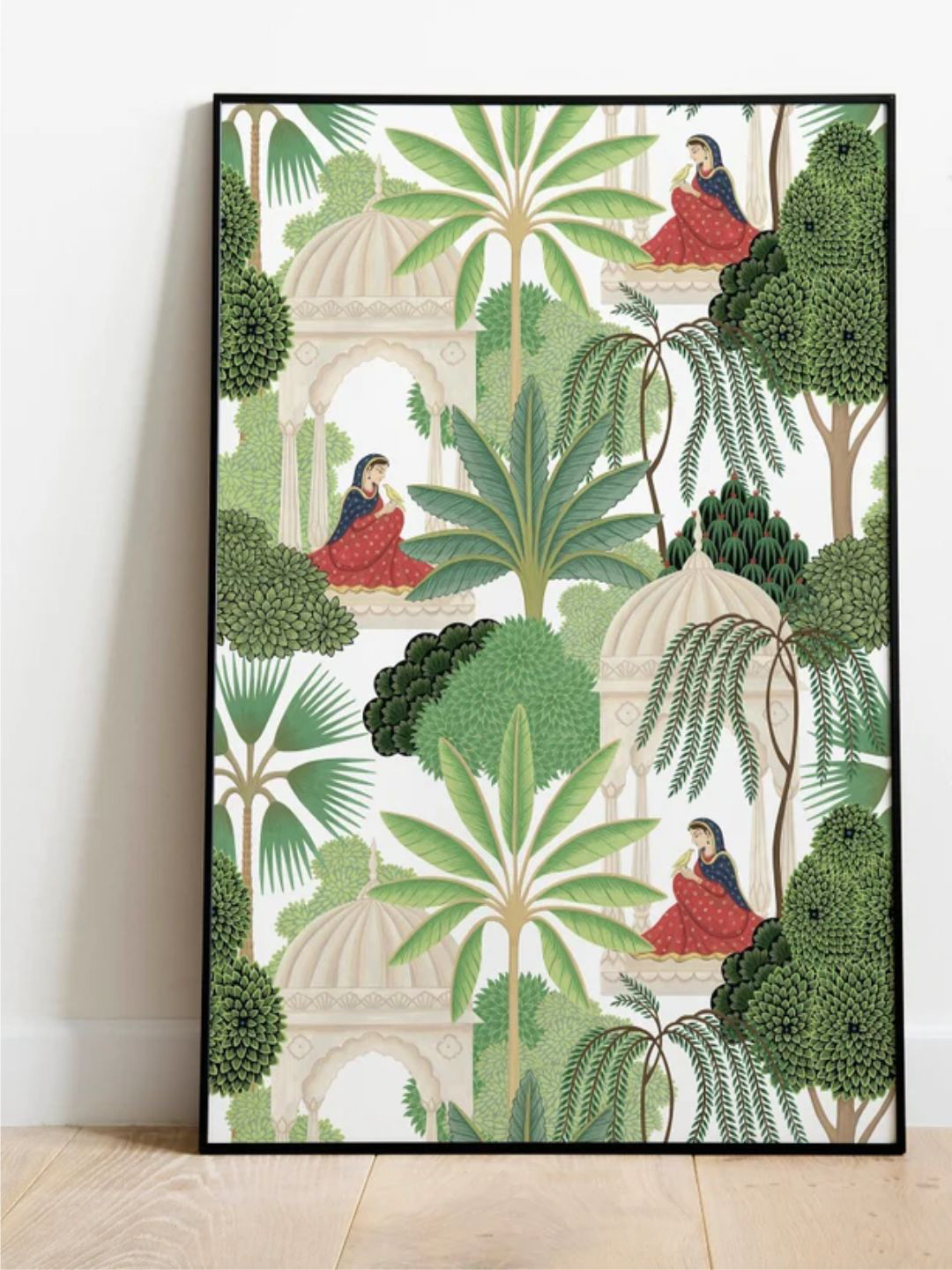 INDIAN CLASSIC ART Green & Red Indian Tropical Peacock Framed Wall Painting