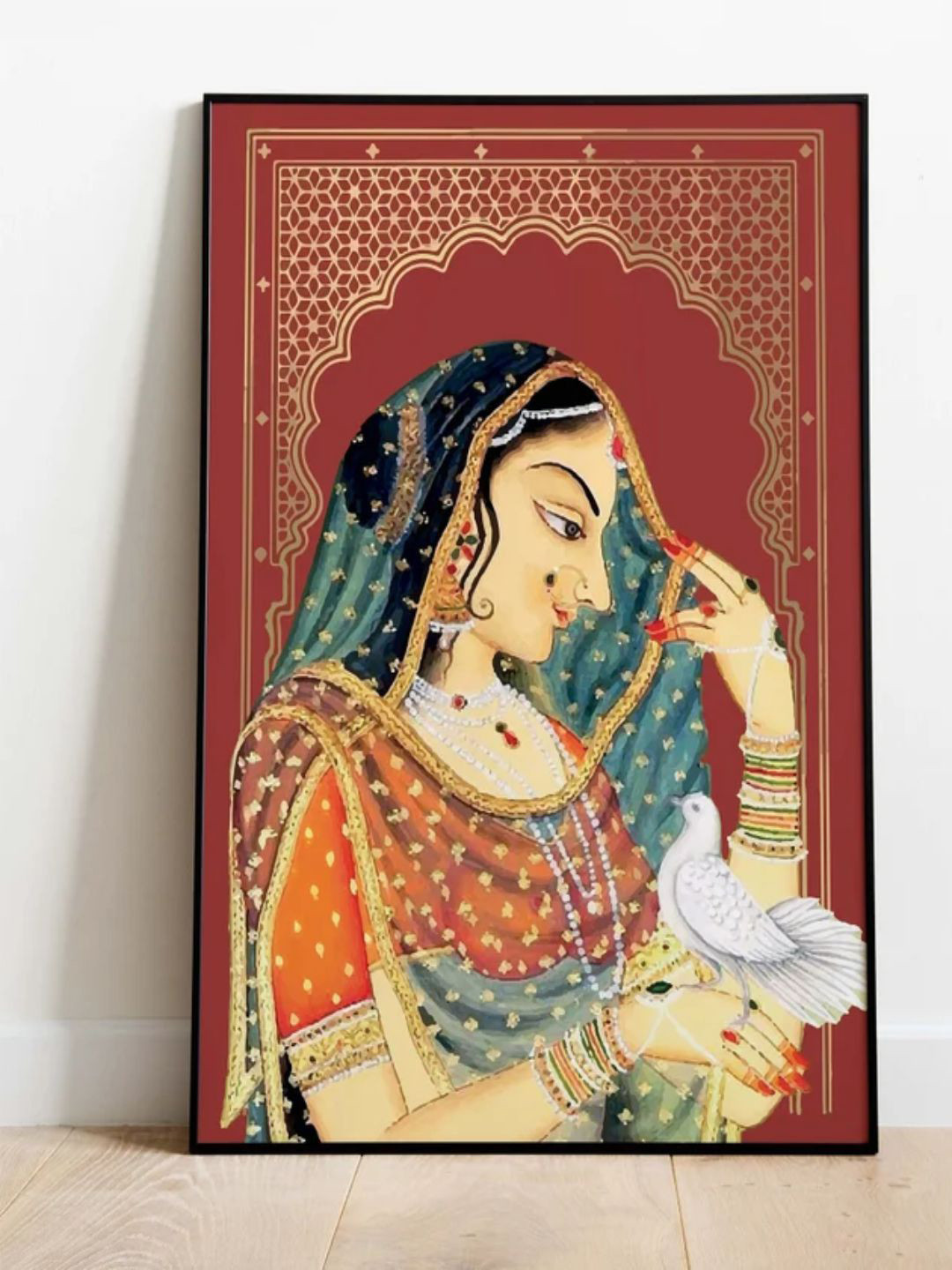 INDIAN CLASSIC ART Royal Princess With Pigeon Canvas Wall Paintings Wall Art - 30 x 20In