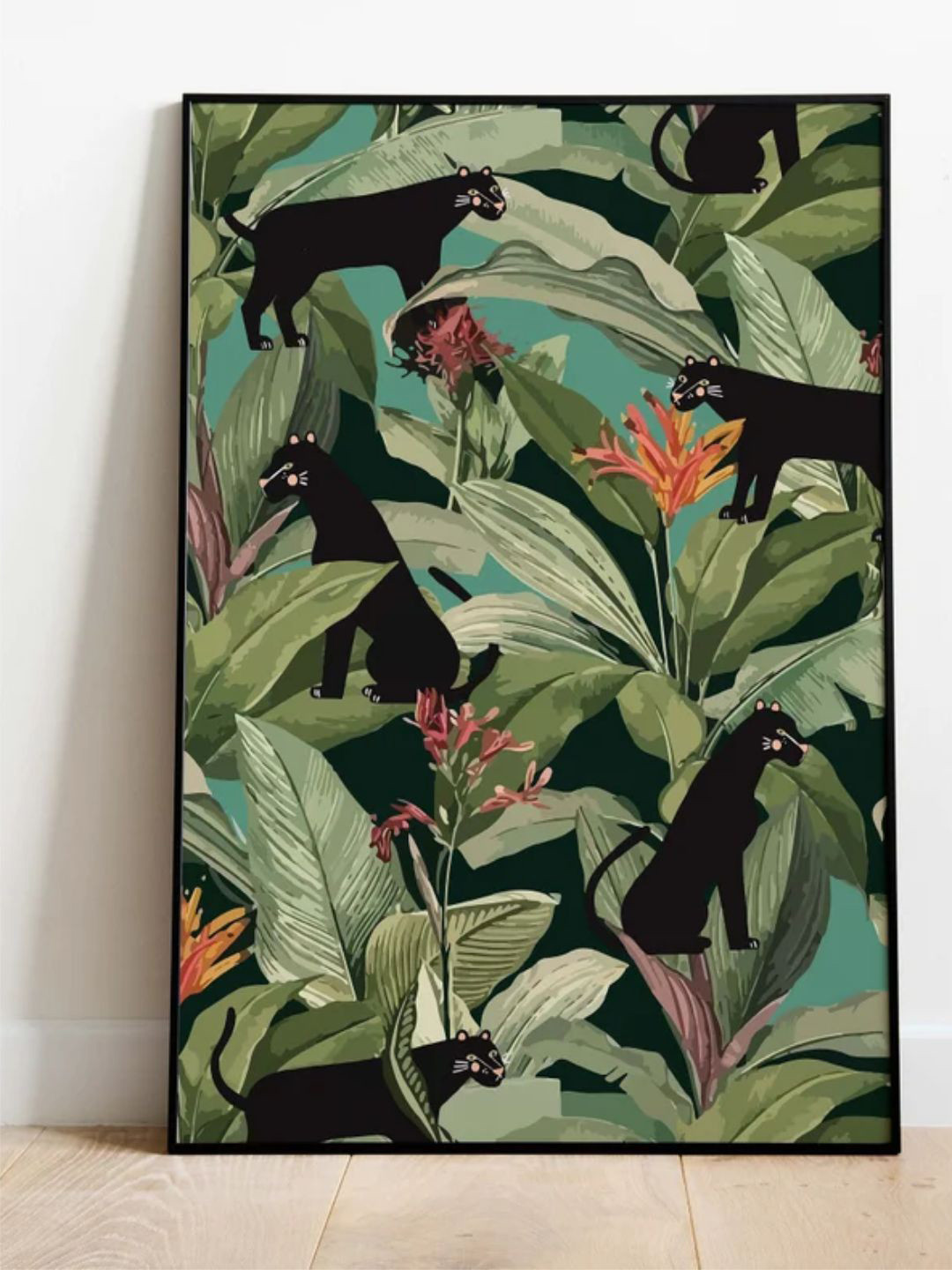 INDIAN CLASSIC ART Green & Black 2 Pieces Tropical Forest Jungle Painting Wall Art