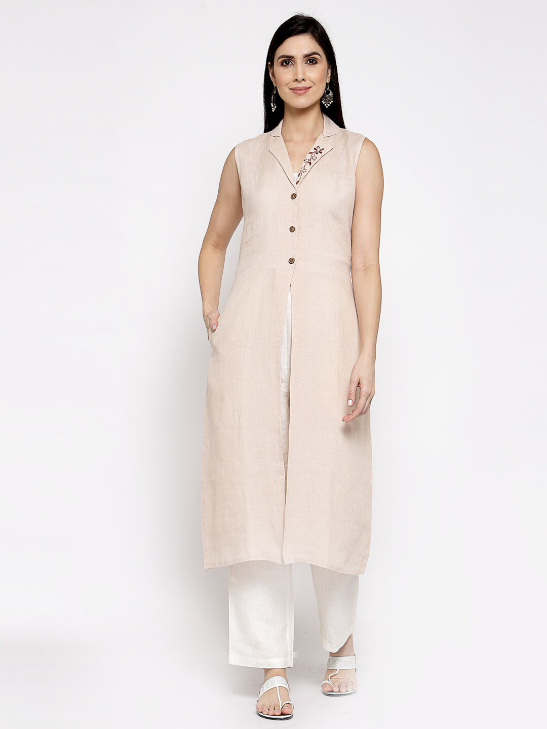 DART STUDIO Shirt Collar Thread Work Linen A-Line Kurta