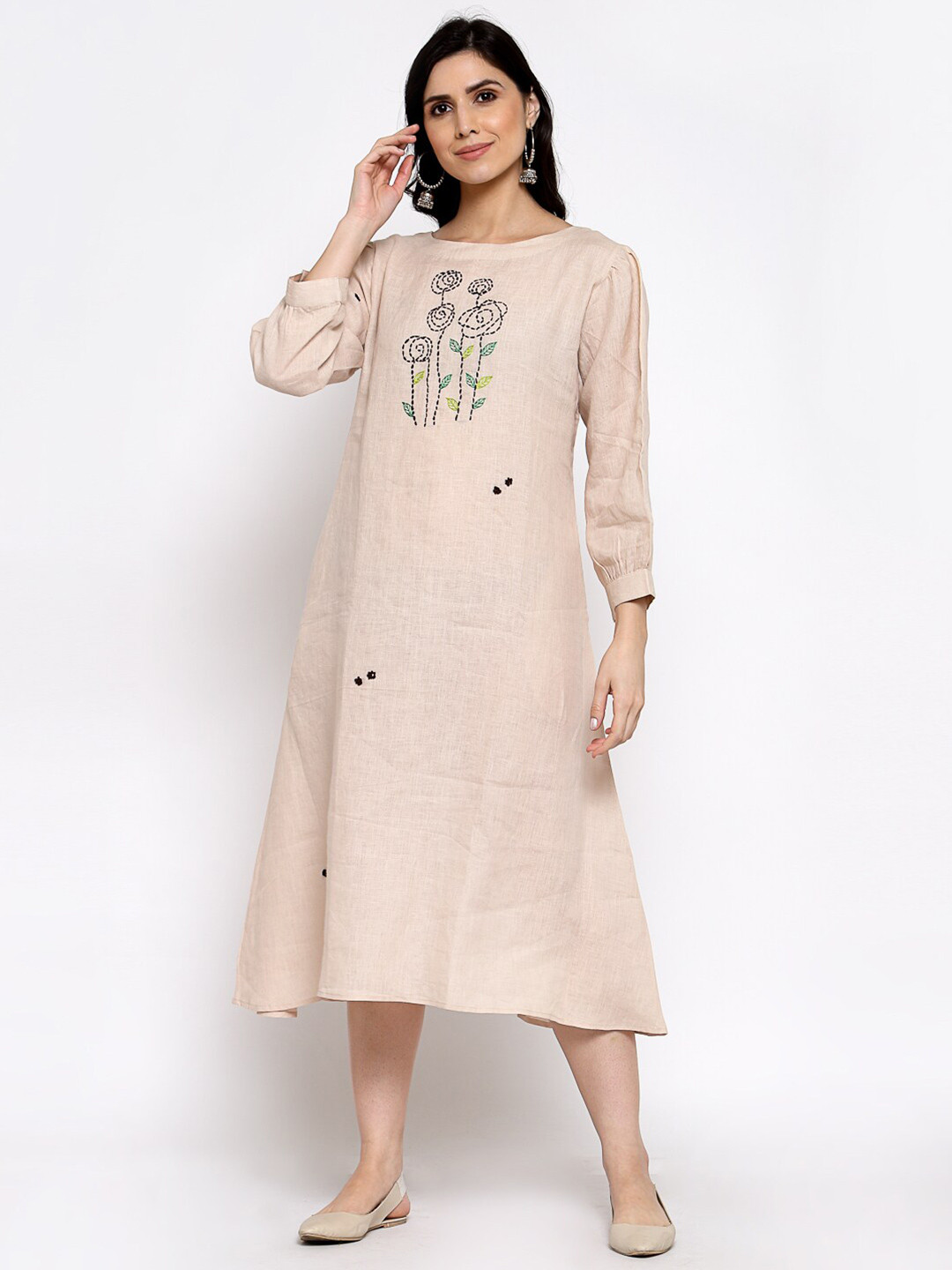 DART STUDIO Embroidered Linen A-Line Dress