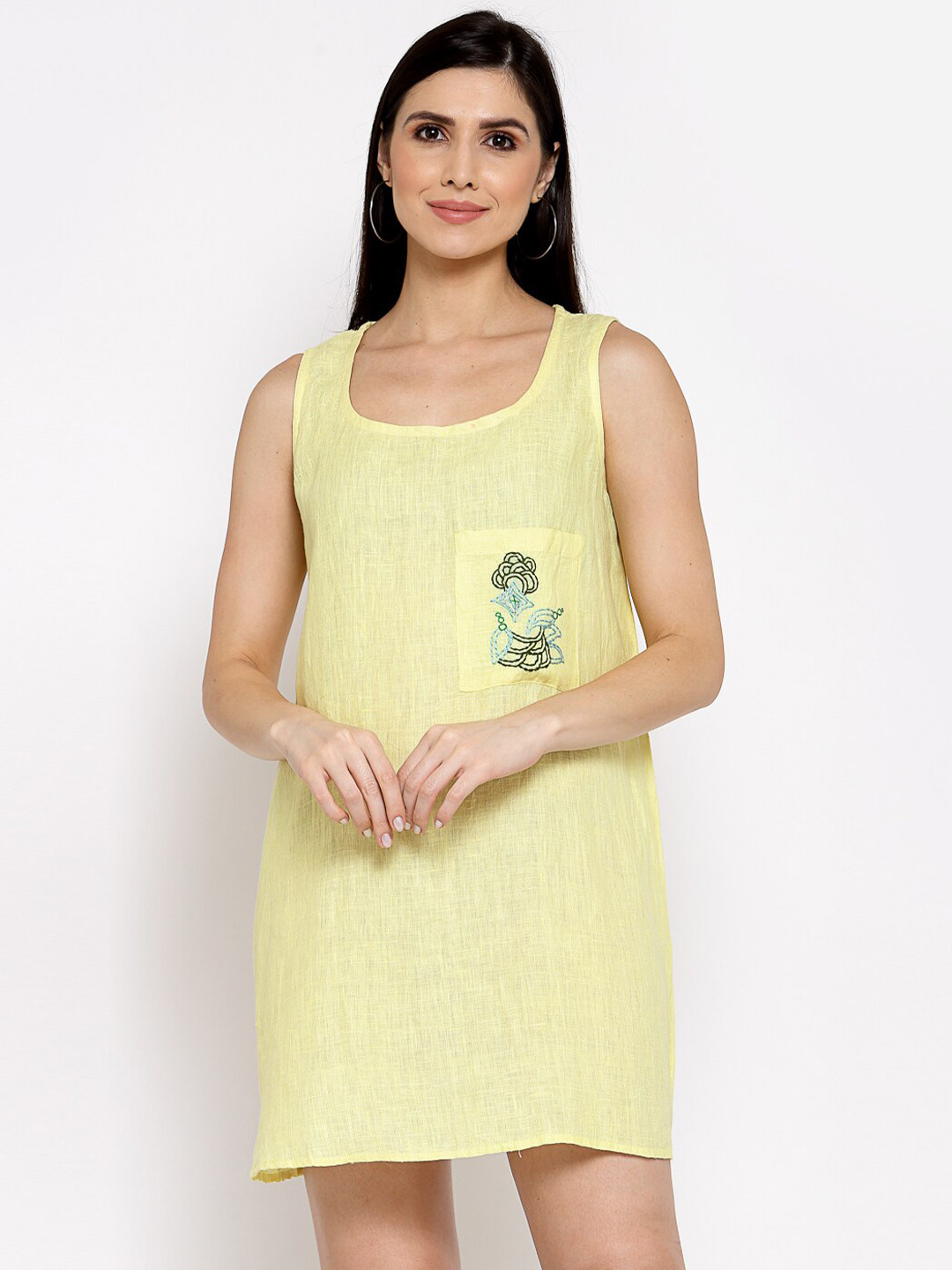 DART STUDIO Embroidered Sleeveless Linen A-Line Mini Dress
