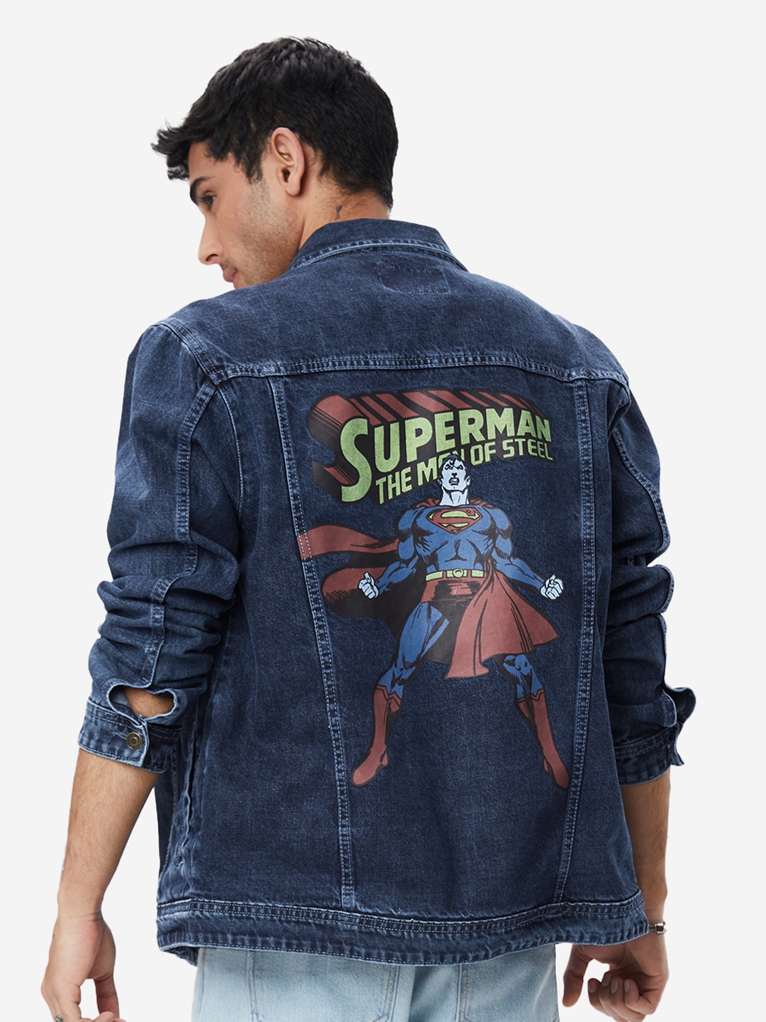 The Souled Store Men Superman Printed Embroidered Detailed Pure Cotton Denim Jacket